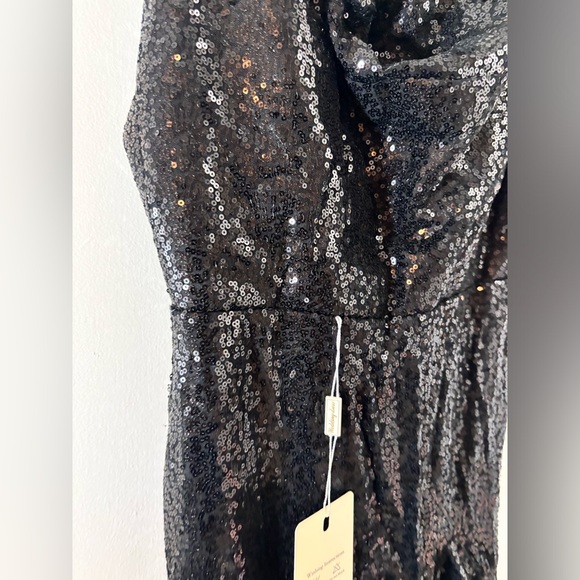 New Mermaid Sequin Dress Slit Spaghetti Strap Sparkly Ruffle Formal Evening Gown - Picture 5 of 8